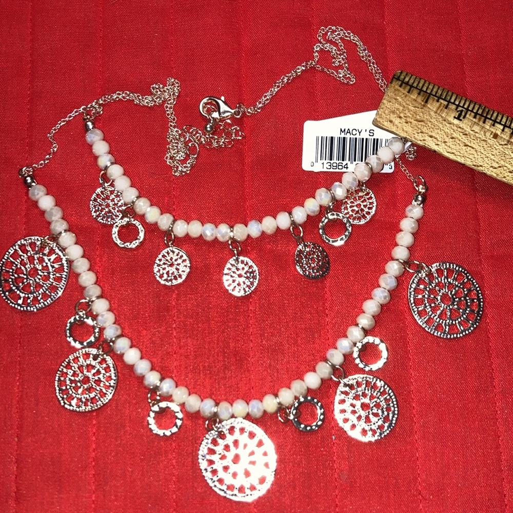 NWT 2-layer gt chains necklace with gt cutout circles sm & lg, glass beads $25